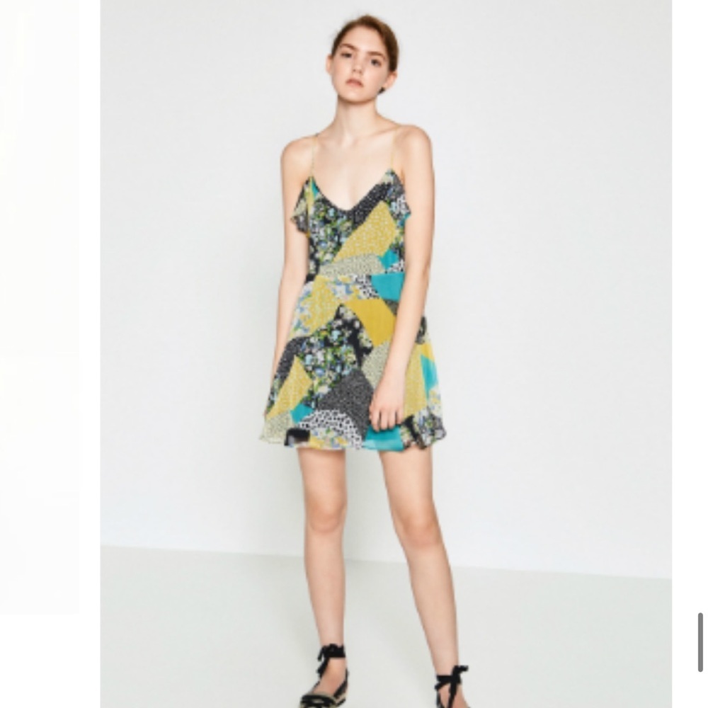 Zara Patchwork Ruffle Dress Size Medium‎